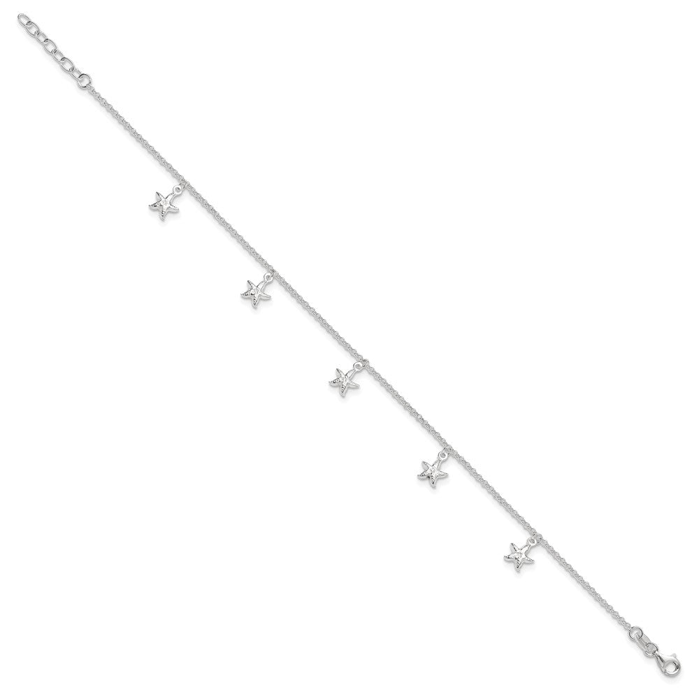 Sterling Silver Starfish Dangles 10 inch Plus 1 inch Ext. Anklet