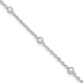 Sterling Silver Rhodium-plated Polished w/CZ 10in Plus 1in ext. Anklet