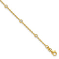 Sterling Silver Gold-tone Polished w/CZ 10in Plus 1in ext. Anklet