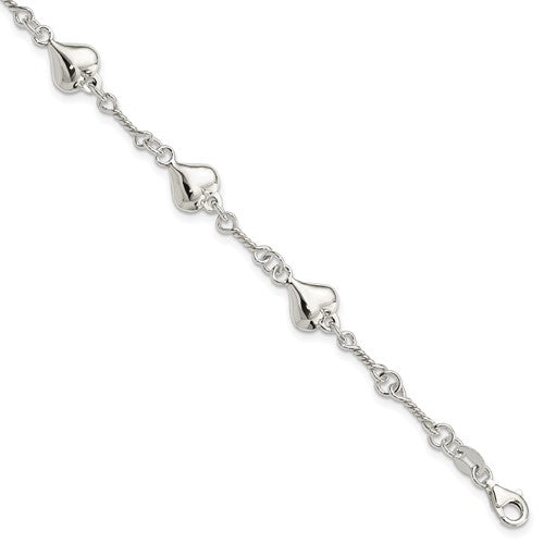 Sterling Silver Polished Heart 7.5in Bracelet