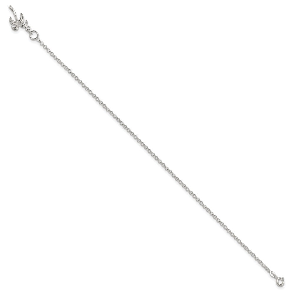 Sterling Silver 10inch Solid Polished Palm Tree Anklet