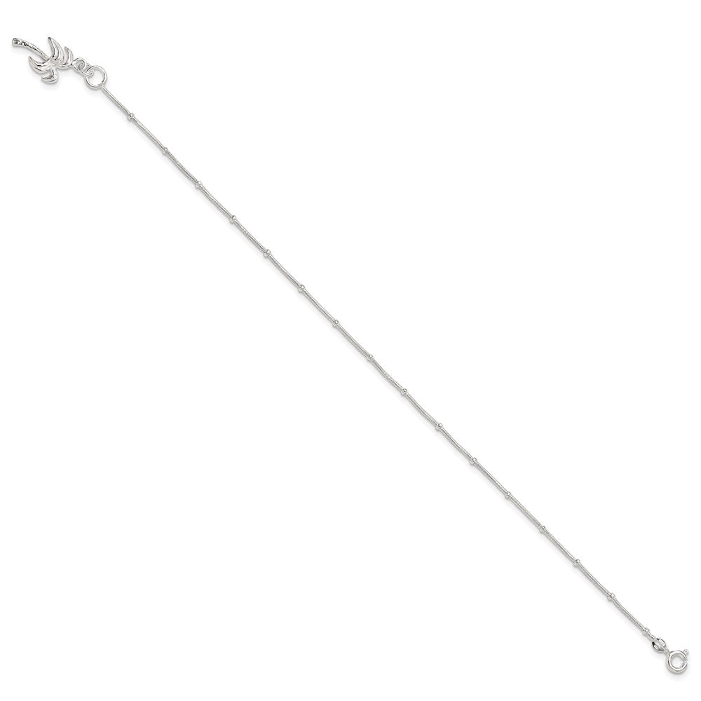 Sterling Silver 10inch Solid Polished Palm Tree Anklet