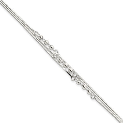 Sterling Silver Polished 3-Strand 7.5in Bracelet