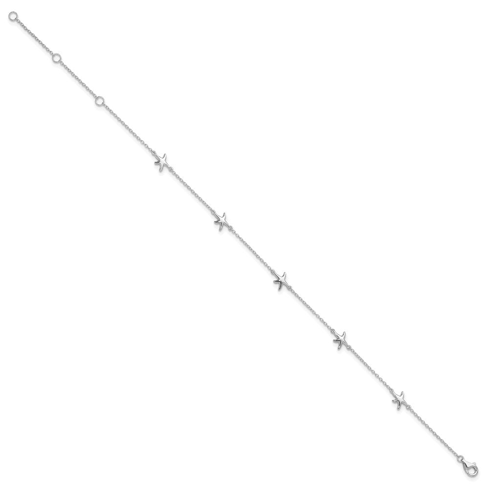 Sterling Silver Rhodium-plated Starfish 9in Plus 2in ext Anklet