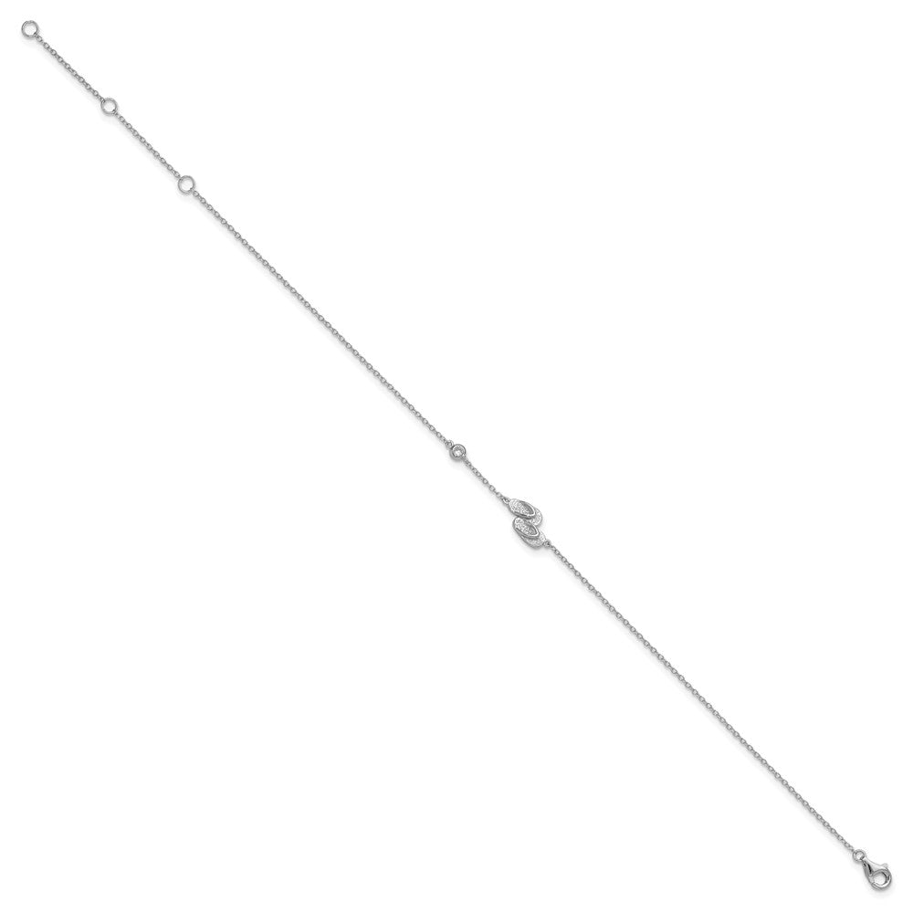 Sterling Silver Rhodium-plated CZ Flip Flops 9 +2in Anklet