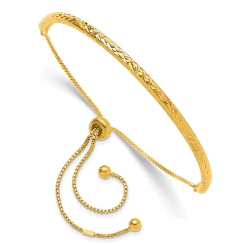 Sterling Silver Gold-tone Diamond-cut Bar Adjustable Bracelet