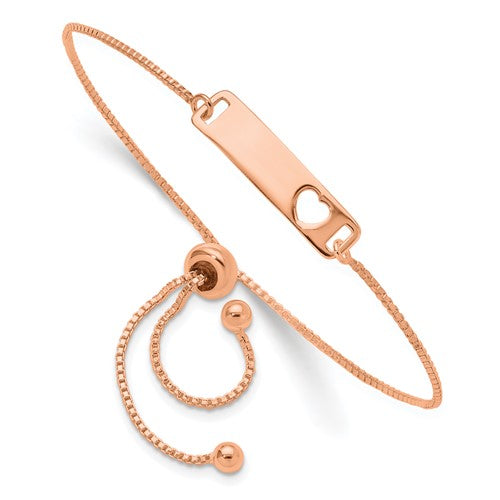 Sterling Silver Rose Gold-tone Polished Bar w/ Heart Adjustable Bracelet