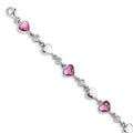 Sterling Silver RH Plated Clear & Pink Crystal Hearts  w/1in ext Bracelet
