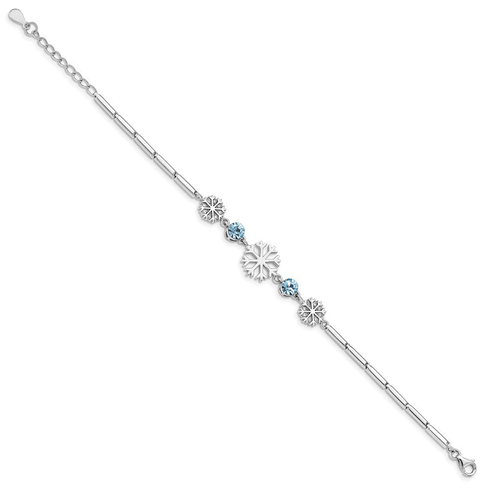 Sterling Silver RH-plated Crystal Snowflake w/1in ext Bracelet