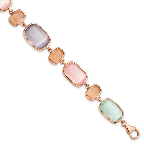 Sterling Silver Rose-tone and Created Cats Eye w/ 1in ext. Bracelet