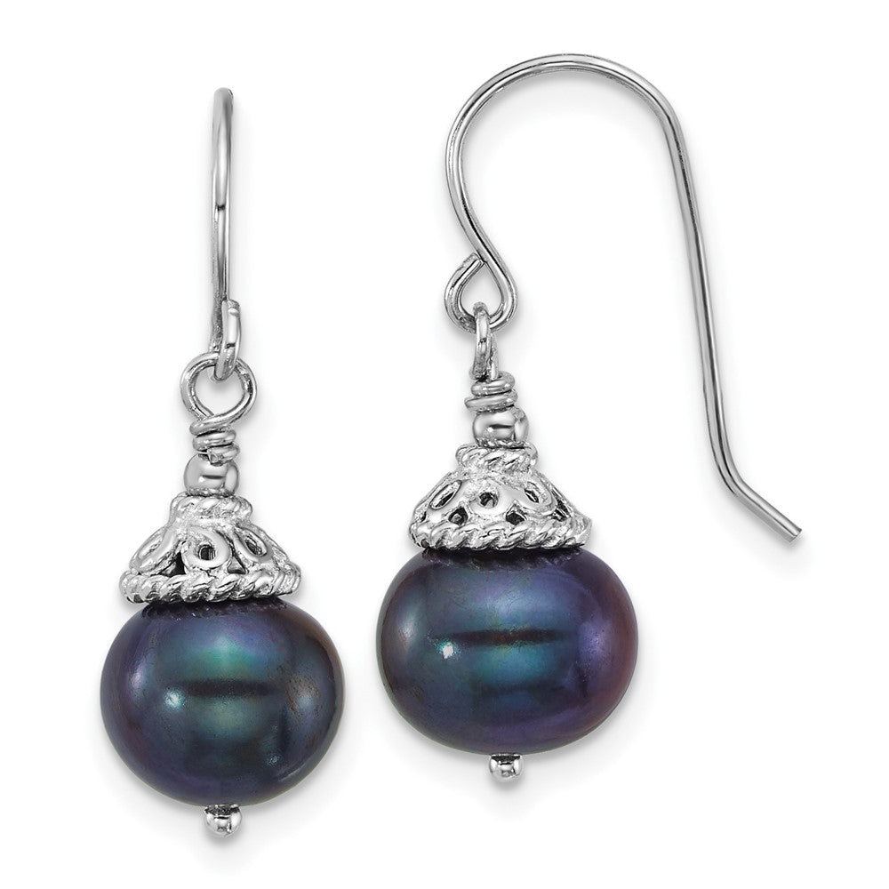 Sterling Silver Rh-plated Black FWC Pearl 18in Necklace/Earrings Set