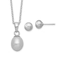 Sterling Silver Rhodium-plated FWC Grey Pearl Necklace/Earrings Set
