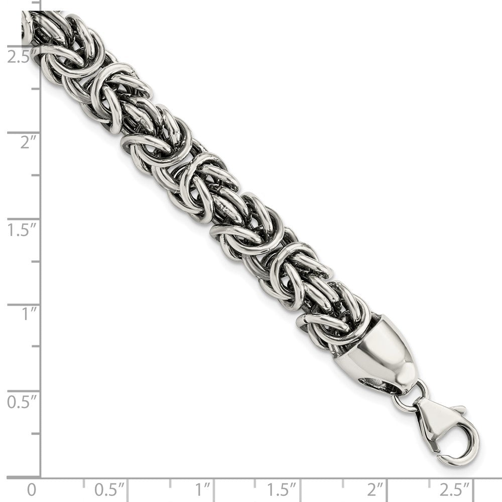 Sterling Silver Polished & Antiqued 8.5in Byzantine Bracelet