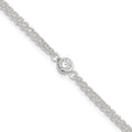 Sterling Silver Bezel CZ 2-Strand 9in Plus 1 in Ext. Anklet
