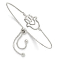 Sterling Silver Polished Heart Hamsa Adjustable Bracelet