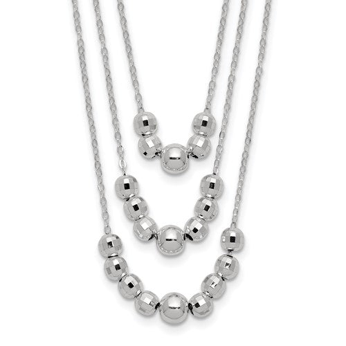 Sterling Silver Polished 3-Strand Beaded Necklace