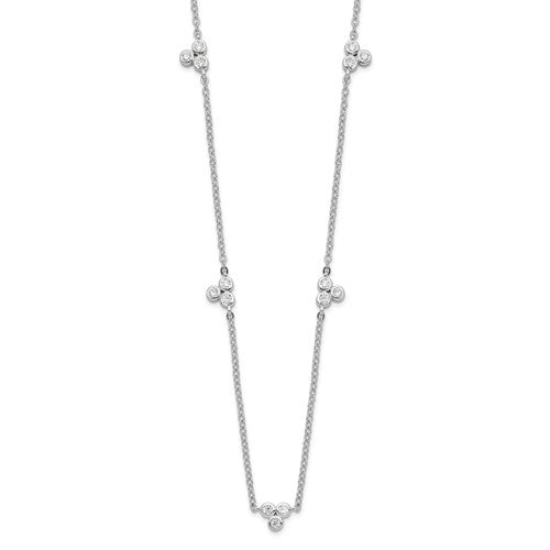 Sterling Silver Rhodium-plated Polished CZ 5 Stations Necklace