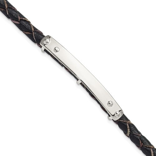 Sterling Silver Genuine Leather ID 8in Toggle Bracelet