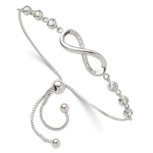 Sterling Silver Polished CZ Infinity Adjustable Bracelet