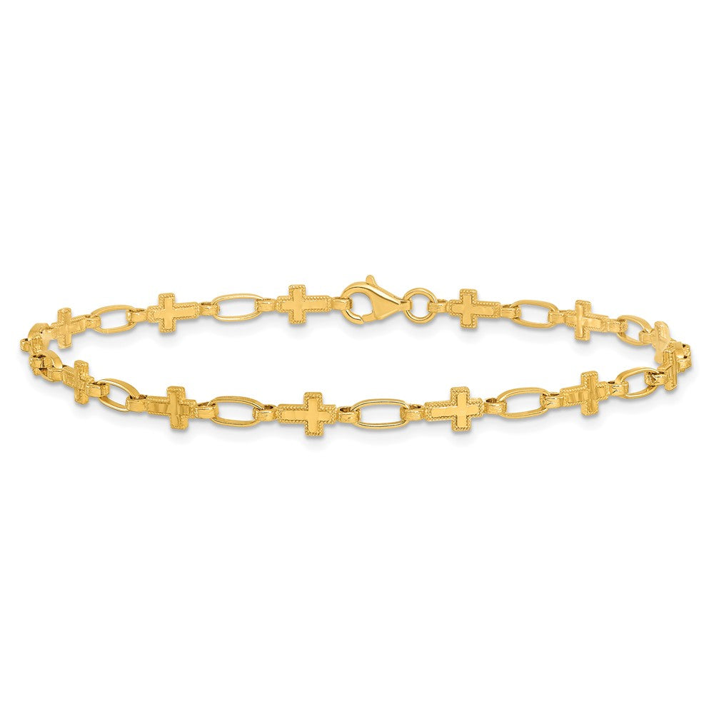 Sterling Silver Gold-tone Cross 7.5in Bracelet