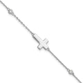 Sterling Silver Rhodium-plated CZ Sideways Cross 7in w/1in ext. Bracelet
