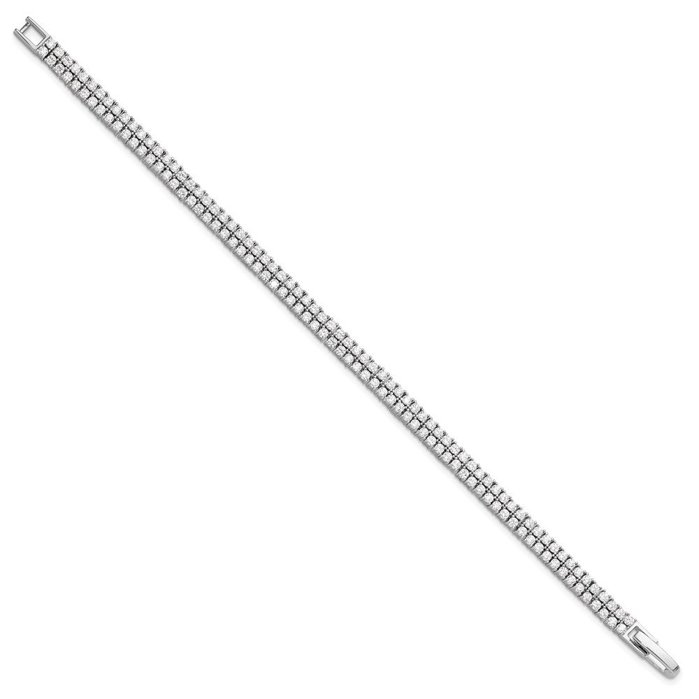 Sterling Silver Rhodium-plated Double Row CZ 7.25in Tennis Bracelet