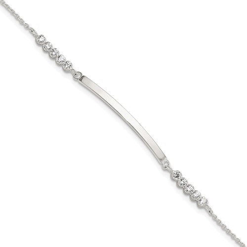 Sterling Silver Rhodium-plated CZ 7in w/1in ext. ID Bracelet