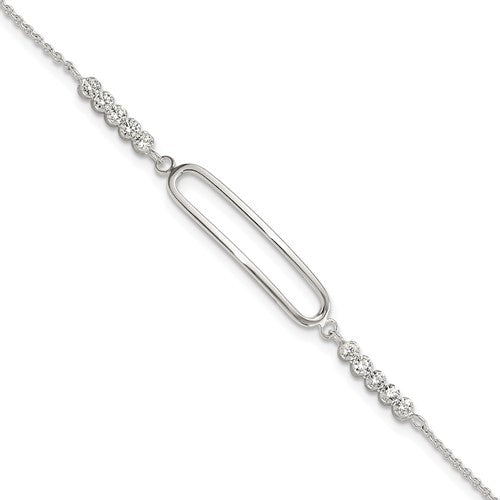 Sterling Silver Rhodium-plated CZ 7in with .75in ext. Bracelet