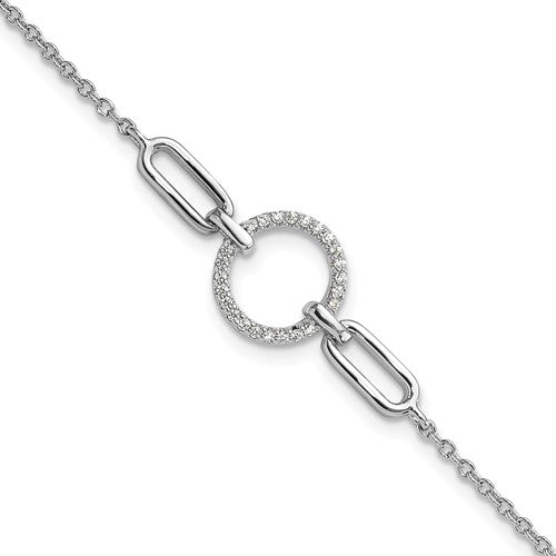 Sterling Silver Rhodium-plated Fancy CZ Circle 7in w/1in ext Bracelet