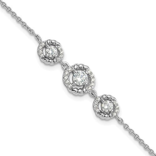 Pure Fire Sterling Silver Rhod-plated Fancy CZ 7in w/1in ext Bracelet