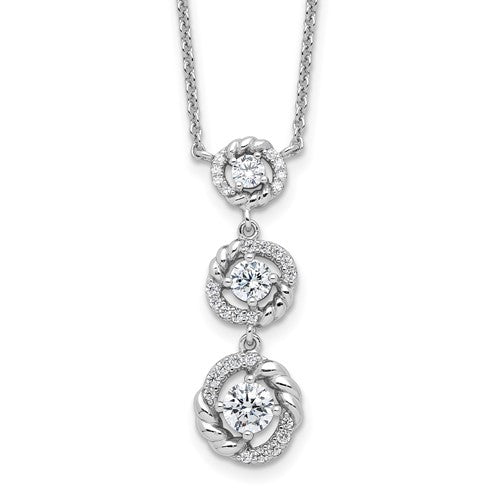 Pure Fire Sterling Silver Rhod-plated Fancy 16in w/2in ext CZ Dangle Neckla