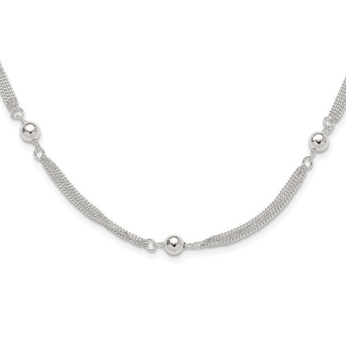 Sterling Silver Polished Multi-strand Beaded 18in Necklace