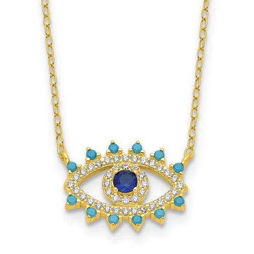 Sterling Silver Gold-tone Glass and Glass Crystal Evil Eye Necklace
