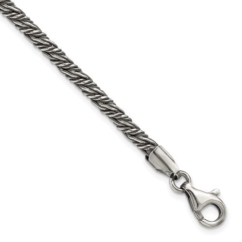 Sterling Silver Antiqued 8in Fancy Twist Link Men's Bracelet