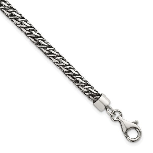 Sterling Silver Rh-plat Antiqued 4.8mm Fancy Link 8in Men's Bracelet