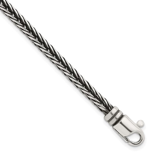Sterling Silver Antiqued Polished Franco Chain 4.25mm Bracelet