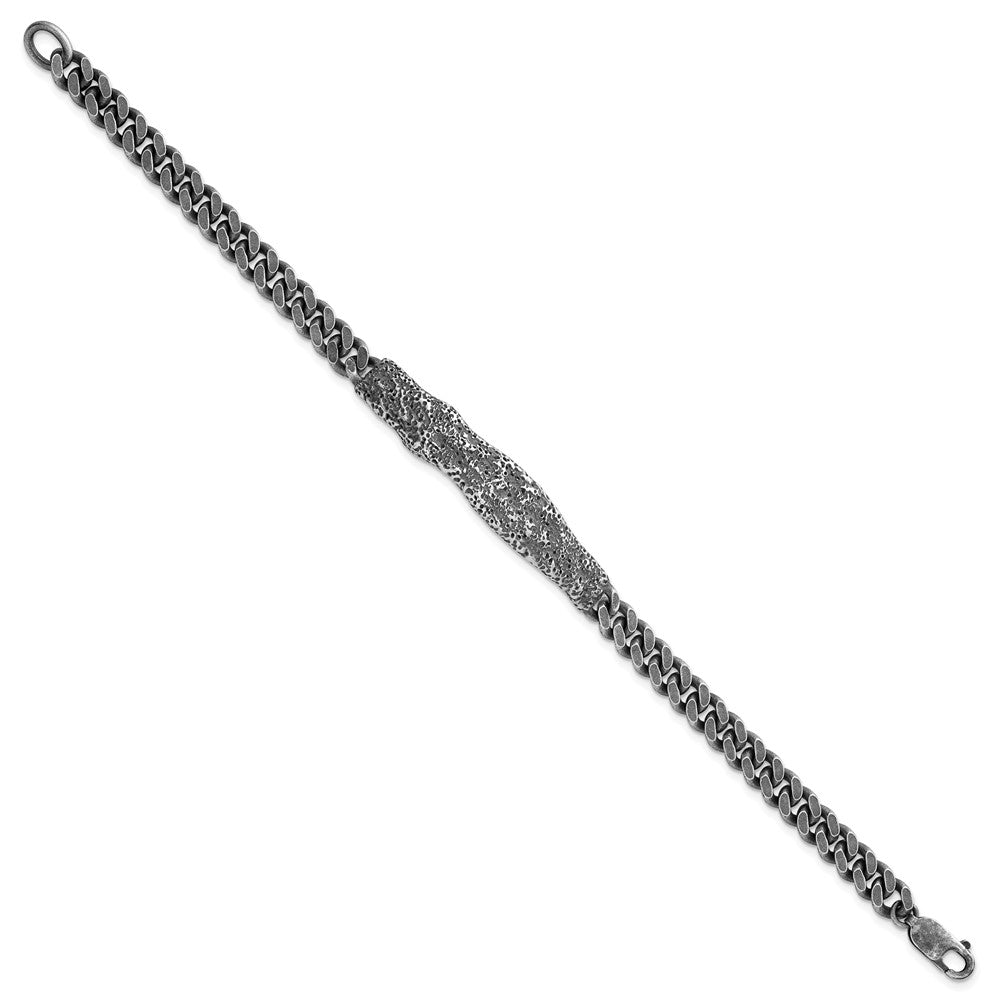 Sterling Silver Rh-plated Antiqued/Hammered 8in Men's Bracelet