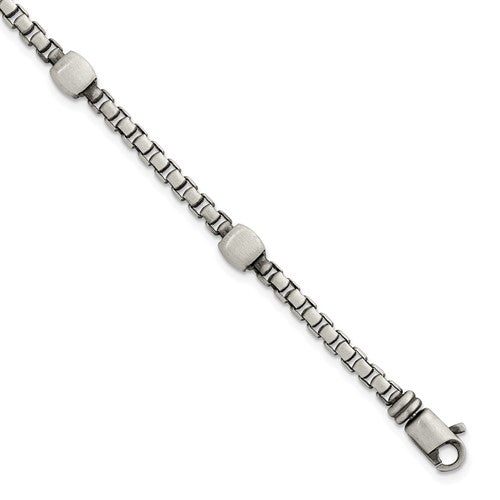 Sterling Silver Black Ruthenium Brushed Box Chain Men's Bracelet