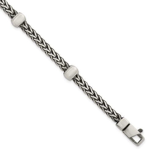 Sterling Silver Blk Ruthenium Brushed Franco Chain Men's Bracelet
