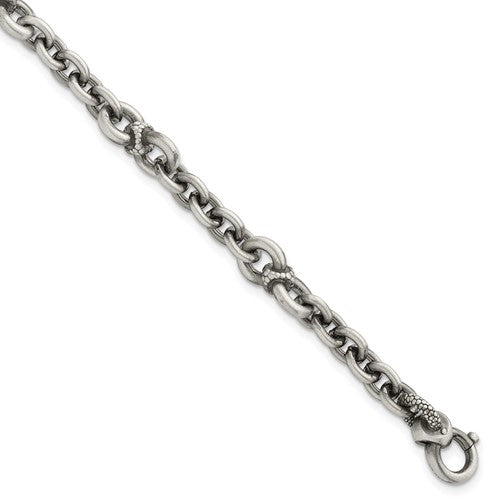 SS Black Ruthenium Brushed Fancy Textured Link Men's Bracelet