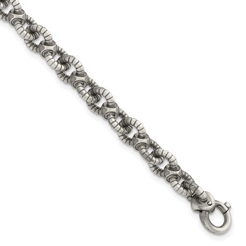SS Black Ruthenium Brushed Fancy Textured Link Men's Bracelet