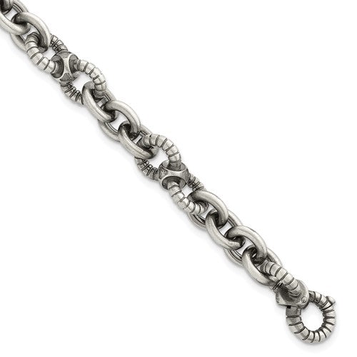SS Black Ruthenium Brushed Fancy Textured Link Men's Bracelet