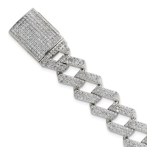 Sterling Silver Polished Fancy CZ Link 8.5 Inch Men's Bracelet
