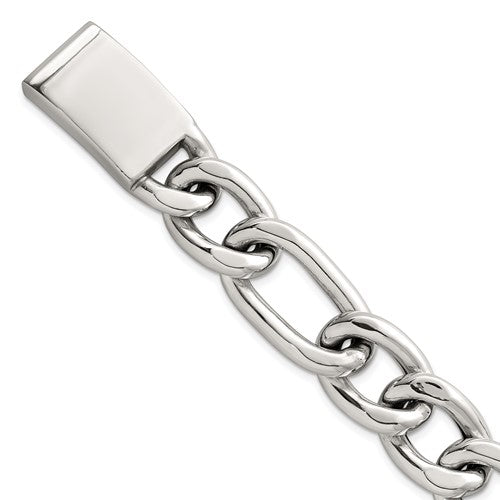 Sterling Silver Polished 17.0mm Figaro Curb 8 Inch Men's Bracelet
