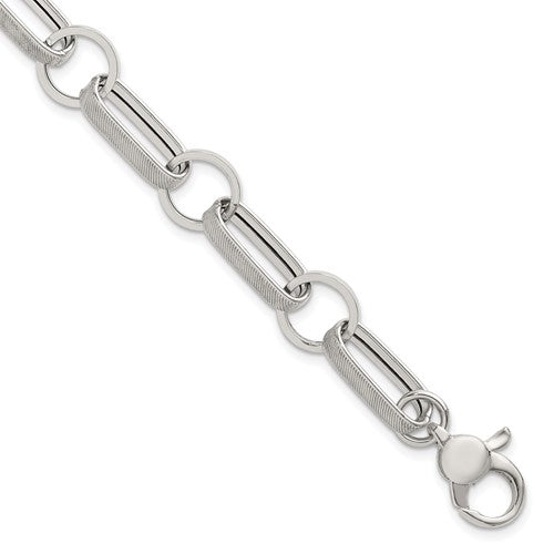 Sterling Silver Polished and Textured w/1in Ext Bracelet
