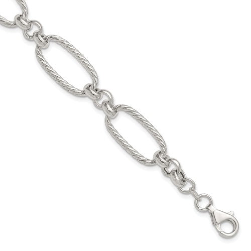 Sterling Silver Polished and Twisted 7.5in Fancy Link Bracelet