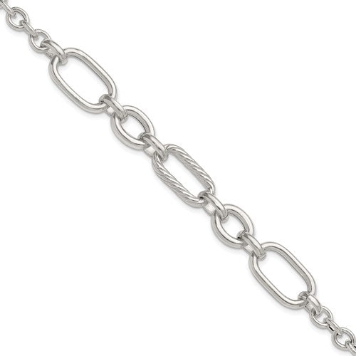 Sterling Silver Polished and Twisted Fancy Link Bracelet