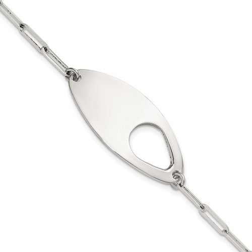 Sterling Silver 7in w/.5in ext. Fancy Paperclip Link Bracelet