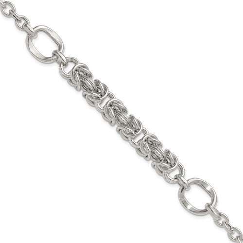 Sterling Silver Polished Byzantine Fancy 7.75in Bracelet