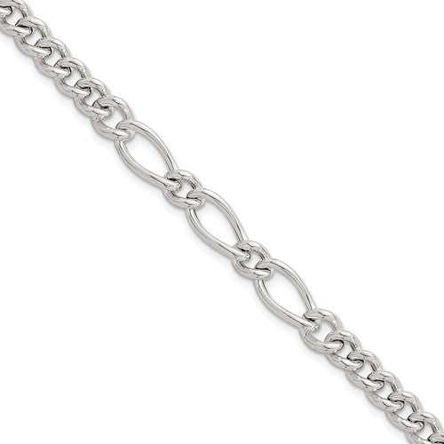 Sterling Silver Polished Mixed Curb Link 6.75in w/ 1in Ext Bracelet